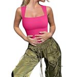 OQQ Womens Bodysuit Sexy Ribbed Square Neck Tummy Control Tank Top Pink Medium Photo 9