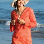 Helen Jon Coral Floral Embroidered Swim Cover Tunic Orange Photo 1