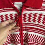Crystal Kobe Zip Up Sweater Large Red And White Winter Warm‎ Cardigan Ski Casual Photo 5