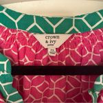 Crown & Ivy Pink and Green Blouse with Mandarin Collar PM Photo 3
