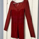 Free People  blouse tunic crimson red size medium boho lace sheer corset Photo 2