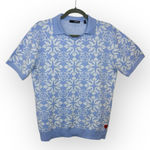 Murano Blue Jacquard Knit Polo Sweater Retro Snowflake Preppy Classic M Size M Photo 0