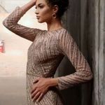 Mac Duggal  5240 Womens Long Sleeve Beaded Column Gown Dress Mocha Photo 3