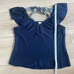 Hem & Thread  Navy Blue Ruffle Neckline Tie Back Shirt Size Small Photo 7