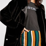 Free People Lindsay Black Faux Fur Sherpa Leather Coat Moto Jacket Zip Large Photo 0