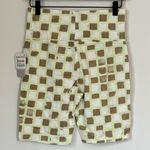 BP NWT  High Waist Bike Shorts in Green Ivory Tic Tac Checkerboard - Medium Photo 6
