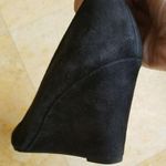 Vintage Black Stacked Wedge Heel Velvet Pumps Size 7 Photo 1