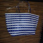Wax Straw L Seaside Striped Tote Bag in Blue White Photo 0