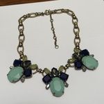 J.Crew Women’s Signed  Brass Tone / Rhinestone Costume Necklace Blue Grey ￼Green Photo 0