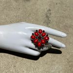 Vintage Natural Italian Red Flower Ring Silver Tone Ring Sz 8” Southwest Style Photo 7