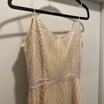 Beige Cream & Silver Glittery Art Deco Patterned Overlay Sleeveless Dress Photo 8