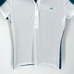 J.Lindeberg Cicca Blue White Golf Quarter Button Down Short Sleeve Short Top Photo 3