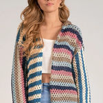 Elan  Nara Crochet Blue Pink Multicolor Sweater Cardigan NWT Photo 0