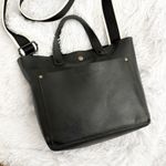 PORTLAND LEATHER GOODS | Black Smooth Leather Mini Crossbody Tote Stripe Strap Photo 1