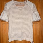 Free People Cream Open Knit Short Sleeve Sweater Boho Crochet Top White Size L Photo 0