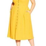City Chic Yellow Sleeveless Scallop Button MIDI Dress Plus Size XSmall NWT Photo 0