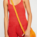 Free People NWOT FP Beach Knit Red Overall Romper Photo 0