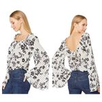 Free People One On One Date Floral Bodysuit XS White Polka Dot Bell Sleeve Photo 15