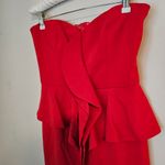 JAYGODFREY Strapless Red Hot Peplum Dress Birch Cascade Mini Womens 6 Cocktail Photo 2