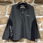 Perry Ellis Vintage Grey/Black/White America Fleece Quarter Zip Embroidered Spell-out Sweatshirt Photo 0