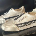 Karl Lagerfeld PARIS Leather White Black Logo Slip-On Sneakers $129 EUC Wmn 7 Photo 9