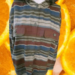 L.L.Bean Fleece Lined Hooded Button Up Striped Jacket Size Large Photo 0