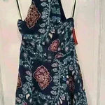Tigerlily  Navy‎ Boho Print Halter Silk Dress size 2 NWT Photo 0