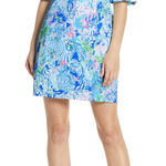 Lilly Pulitzer Size 00 Fiesta Stretch Dress Coastal Blue Lion Around Ruffle Photo 0