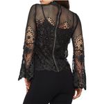 Bold Elements Bold Element Lace Blouse Crochet Top Black Gold Zip Back Long Size Large Floral Photo 2