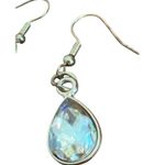 Gold Tone Teardrop Champagne Crystal Dangle Earrings Hoops Faceted Wedding 1.75" Photo 2