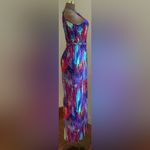 Presley Skye Multi Bright Colors Halter Top V Neck In Back Summer Dress Sz S Pink Photo 2