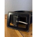 Banana Republic Vtg Y2K Black Leather Belt Sz M/L Oversized Buckle 1990's-Italy Photo 1