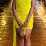 Club L London Lime Green  Ruched Asymmetric Mini Dress with Attached Scarf Photo 1