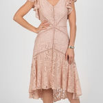Taylor Peach V Neck Lace Asymmetric Hem Flutter Sleeve Dress Boho Fairy Ethereal Size 4 Photo 0