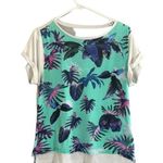 Puma  Blue & White Multicolor Colorful Floral Tropical Casual T-Shirt Women Sz L Photo 0