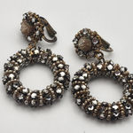 Vintage Miriam Haskell Dangling Faux Pearl & Rhinestones Hoop Clip Photo 0