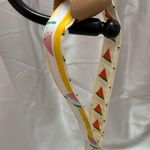 Handmade Watermelon Slice Print Wristlet Keychain with White Pompom Photo 0