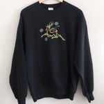 Jerzees Vintage 80's Black metallic Embroidered Reindeer Christmas Sweatshirt Photo 0