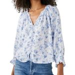 Rails  Mariah Linen-Blend Floral Blouse Size XS in Blue Blossoms Boho Cottagecore Photo 0