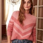 Sézane NWT Sezane Joy Jumper in Rose Pink Chevron Mohair Wool Blend Knit Sweater S Photo 0