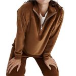Madewell Velour Half Zip Sweatshirt Sz M Brown Loungewear Everyday Outdoor EUC Photo 1
