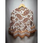 Fever Paisley Print Blouse Top Womens Medium 3/4 Sleeve Tie Neck Boho Chic White Photo 4