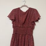 Max Studio Red Floral Flutter Sleeve Smocked Waist Dress Photo 4