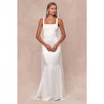 Lulus NWT  Luxe Loveliness White Satin Backless Mermaid Maxi Dress Bridal Gown S Photo 1