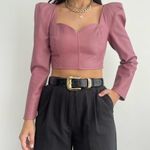 ZARA  Faux leather puff sleeve crop top marsala pink Photo 5