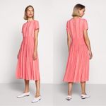 J.Crew Embroidered Flowy Chiffon Short Sleeve Pleated Skirt Midi Dress Pink 6 Photo 2