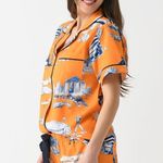 Katie Kime pajamas houston toile print button down top shirt shorty Texas astros Orange Size M Photo 6