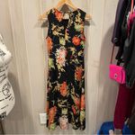 Cute tropical silk sleeveless midi dress Talbots flowy lined vacation breeze Black Size 4P Photo 7