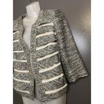 White House | Black Market Jacket Womens 4 Black White Tweed 3/4 Sleeve Open Front Photo 2