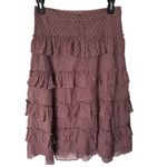 Rachel Parcell Tiered Ruffle Midi Skirt Size 10 Chiffon Flocked Tan Black Dots Photo 3